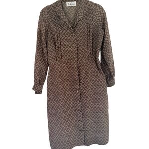 Vintage Fred Rothschild California Brown Paisley Button Front Shirtwaist Dress